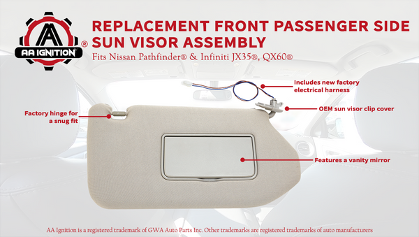 Passenger Side Sun Visor Right Side Tan Beige with Lamp