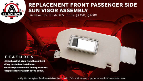 Passenger Side Sun Visor Right Side Tan Beige with Lamp