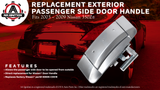 Replacement Passenger Side Exterior Door Handle - Replaces 80606-CD01E, 80606-CD00E - Compatible with Nissan 350Z 2003, 2004, 2005, 2006, 2007, 2008, 2009 - Models 03, 04, 05, 06, 07, 08, 09