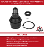 Replacement Front Lower Ball Joint Assembly - Compatible with Ford and Dodge 4WD Trucks - Excursion, F-250 HD, F-350 Super Duty, Ram 2500, 3500, 3500 RWD - Replaces K8607T, 1C3Z3050AB, 5C3Z3050AA