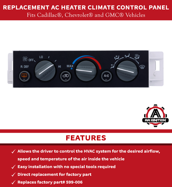 A/C Heater Control Panel With Rear Window Defogger – Fits 1996–2000 Chevy/GMC C/K Series, Tahoe, Yukon & Cadillac Escalade – Replaces 599-006