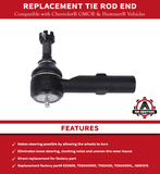 Replacement Tie Rod End - Compatible with Chevy, GMC and Hummer Vehicles - 2001-2014 - Avalanche 2500, Silverado 1500 HD, Suburban, Sierra 1500 HD, Yukon XL 2500, H2 - Replaces ES3609 - Outer Tie Rod
