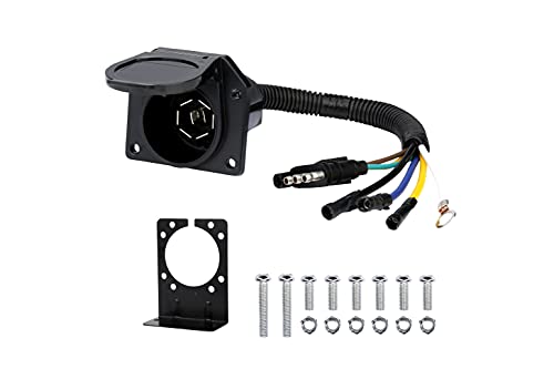 4 Way Flat to 7 Way Round RV Blade Trailer Adapter with Mounting Bracket