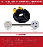 AA Ignition 50 Amp 50 Feet RV Power Extension Cord - NEMA 14-50P Male to NEMA SS2-50R Female - 125V/250V Power Cable with Molded Connector Twist Lock - Camper, Trailer, Motorhome, Caravan, Generator