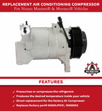 Replacement A/C Compressor Air Conditioning Control - Compatible with Nissan Murano, Maxima, Quest, Pathfinder 3.5L 2009-2014 - Replaces 92600JP01C, 10000652, FG671, 11319C - AC Compressor For Car