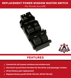 Replacement Window Master Switch - Double Auto Button - Compatible with Honda Accord EX & EX-L 2008, 2009, 2010, 2011, 2012 - Replaces 35750-TA0-A31, 35750-TA0-A32 - Driver Side Double Auto Switch