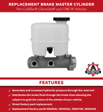 Replacement Brake Master Cylinder - Compatible with Cadillac, Chevrolet and GMC Vehicles - 1999-2002 Silverado 1500, Blazer, Yukon, Escalade, Sierra - Replaces M630031, 18040252, 18060789, 19209249