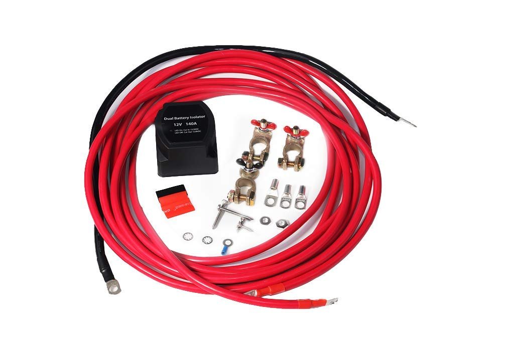 Dual Battery Isolator Kit - 12 Volt 140 Amp Voltage Sensitive Relay - Complete VSR Double Battery Automatic Charger - Fits Trucks, ATV, SUV, UTV Boats and More - Safe, Water and Vibration Resistant