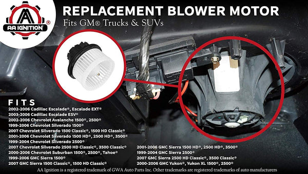 Heater Blower Motor With Fan Cage For Chevy Silverado GMC Sierra Tahoe Yukon