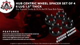 Wheel Spacer Set of 4-6 Lug 1.5 inch 38mm Hub Centric 6x5.5 - Compatible with Toyota Vehicles - 1996-2018 4Runner, 01-07 Sequoia, 2001-18 Tacoma, 00-06 Tundra, FJ Cruiser - 6x139.7mm