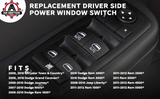 Driver Side Master Power Window Switch, Double Auto Button ONLY - Compatible with Chrysler, Dodge & Jeep, Ram, Grand Caravan, Journey, Liberty - Replaces 4602863AD, 4602870AD, 901-473, 4602863AB