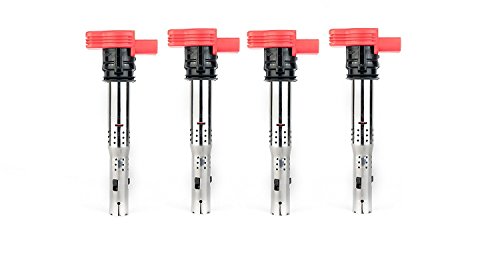 Ignition Coil Pack Set of 4 - Replaces 06E905115E, 06H905115B, 07K905715F - Compatible with Audi and Volkswagen Vehicles - A4, A5, A6, R8, TT, GTI, Golf, Jetta, Passat, Tiguan, MK5, MK6, 2.0T, 2.5L