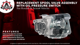 Spool Valve Assembly with Oil Pressure Switch - VTEC Solenoid - Compatible with Honda & Acura Vehicles - Accord 2.4L, Civic 2.0L, CR-V, Element, RSX - Replaces 15810RAAA03, 15810-RAA-A01, 917224