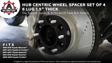 Wheel Spacer Set of 4-6 Lug 1.5 inch 38mm Hub Centric 6x5.5 - Compatible with Toyota Vehicles - 1996-2018 4Runner, 01-07 Sequoia, 2001-18 Tacoma, 00-06 Tundra, FJ Cruiser - 6x139.7mm