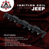 Ignition Coil Pack - Compatible with Jeep Vehicles - Grand Cherokee 4.0L, Cherokee, Wrangler, TJ - Replaces 56041476AB, 56041476AA - Years 2000, 2001, 2002, 2003, 2004