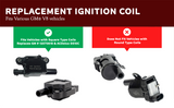 Ignition Coil Pack Set of 8 - Replaces 12570616, D510C - Compatible with Chevy, GMC, Pontiac, Cadillac 5.3L, 6.0L V8 - G8, Grand Prix, Tahoe, Yukon, Silverado, Impala, Trailblazer, Avalanche
