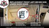 Front Left Driver Side Lower Door Hinge - Compatible with Chevy, GMC & Cadillac Vehicles -2007-2014 Silverado 1500, Tahoe, Sierra, 3500, Suburban, Yukon, XL - Replaces 20969645, 15877405, 15824876