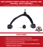 Replacement Front Upper Left Control Arm and Ball Joint Assembly - Compatible with Cadillac, Chevy and GMC Vehicles - Escalade, Silverado 1500, Suburban, Tahoe, Sierra 1500, Yukon - Replaces RK80669