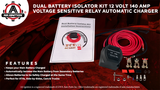 Dual Battery Isolator Kit - 12 Volt 140 Amp Voltage Sensitive Relay - Complete VSR Double Battery Automatic Charger - Fits Trucks, ATV, SUV, UTV Boats and More - Safe, Water and Vibration Resistant
