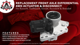 Front Axle Differential Actuator Disconnect 4WD, AWD - Replaces 12471631, 12471623, 15884292, 600115, 600-103 - Compatible with Chevy, Buick, GMC Vehicles - Rainier, Trailblazer, Envoy, XUV, Ascender
