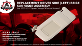 Driver Sun Visor Left Side Beige - Compatible with Toyota Camry 2007, 2008, 2009, 2010, 2011, Hybrid without Sunroof and Vanity Light - Replaces 74320-06780-E0, 7432006780E0, 35858 -Sun Shade Assembly
