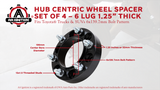 Wheel Spacer Set of 4-6 Lug 1.25 inch 32mm Hub Centric 6x5.5 - Compatible with Toyota Vehicles - 1996-2018 4Runner, 01-07 Sequoia, 2001-18 Tacoma, 00-06 Tundra, FJ Cruiser - 6x139.7mm