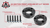 AA Ignition Front Leveling Kit 2.5" Inches - Compatible with Chevy Silverado & GMC Sierra 2007-2018, 1500 2WD, 4WD, 1500 2 Wheel Drive, 4x4 - Front Strut Spacers - Forged Aircraft Aluminum Billet