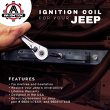 Ignition Coil Pack - Compatible with Jeep Vehicles - Grand Cherokee 4.0L, Cherokee, Wrangler, TJ - Replaces 56041476AB, 56041476AA - Years 2000, 2001, 2002, 2003, 2004