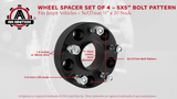 Wheel Spacer Set of 4-1.5in Thick - 5x127mm, 5x5in Hub Centric Adapter 71.5mm Bore - 1/2 x 20 Studs - Compatible with Jeep Vehicles - 2007-2018 Wrangler, 06-10 Commander, 05-10 Grand Cherokee