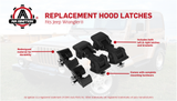 Hood Latches Set of 2 - Replaces 55176636AD, 68038118AA, 42422 - Fits 1997, 1998, 1999, 2000, 2001, 2002, 2003, 2004, 2005, 2006 Jeep Wrangler TJ - Hold-Down Hook Latch Pair - Year Models 1997-2006