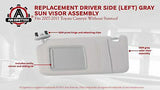 Driver Sun Visor Left Side Gray - Fits 2007, 2008, 2009, 2010, 2011 Toyota Camry & Hybrid Without Sunroof & Vanity Light - Replaces# 74320-06780-B0, 7432006780B0, 31679 - Sun Shade Assembly Mirror