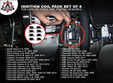 Ignition Coil Pack Set of 8 - Replaces 12570616, D510C - Compatible with Chevy, GMC, Pontiac, Cadillac 5.3L, 6.0L V8 - G8, Grand Prix, Tahoe, Yukon, Silverado, Impala, Trailblazer, Avalanche
