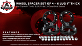 Wheel Spacer Set of 4-6 Lug 1 inch Thick 25mm Lug Centric Hub Adapter 6x5.5 - Compatible with Toyota Vehicles - 1996-2018 4Runner, 01-07 Sequoia, 2001-18 Tacoma, Tundra, FJ Cruiser - 6x139.7mm