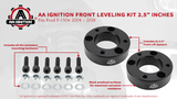 Front Leveling Kit 2.5" Inches - Fits 2004-2018 Ford F-150 Pickup Truck 2WD, 4 Wheel Drive 4WD, 4x4 - Front Strut Spacers Lift 2 1/2 Inch - Forged Aircraft Aluminum Billet Construction