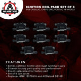 Ignition Coil Pack Set of 8 - Replaces 12570616, D510C - Compatible with Chevy, GMC, Pontiac, Cadillac 5.3L, 6.0L V8 - G8, Grand Prix, Tahoe, Yukon, Silverado, Impala, Trailblazer, Avalanche