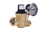 RV Water Pressure Regulator with Gauge Adjustable 3/4" Water Hose Valve - RV Water Pressure Regulator with Gauge - RV Camper Water Pressure Regulator, Trucks, Trailer - Trailer Water Pressure Gauge