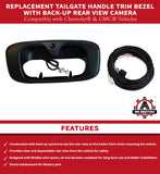 Replacement Tailgate Latch Handle Trim Bezel with Backup Rear View Camera - Compatible with Chevy and GMC Vehicles - 1999, 2000, 2001, 2002, 2003, 2004, 2006, 2007 Silverado and Sierra - Black