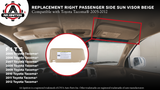 Right Passenger Side Sun Visor Beige Without Light - Compatible with Toyota Tacoma 2005, 2006, 2007, 2008, 2009, 2010, 2011, 2012 - Replaces 74310-04081-E0, 74320-04081-E0, 74310-AD020-E1
