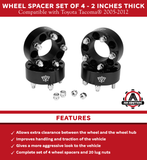 Wheel Spacer Set of 4 Black - 2" Inches 5x4.5 to 54.5 Bolt Pattern - 5x114.3mm Lug Centric 1/2-20 Hub Bore 82.5mm - Compatible with Jeep and Ford - Wrangler YJ, TJ, Liberty, Cherokee, Mustang, Ranger