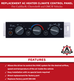AC Heater Climate Control Panel with Rear Defogger - Compatible with Chevy, Cadillac and GMC - Escalade, C1500, C2500 Suburban, C3500HD, K1500, K2500, Tahoe, Yukon - Replaces 9378805, 16231165