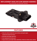 Mass Air Flow Sensor Assembly - Compatible with Infiniti & Nissan Vehicles - 2012-2017 - M35h, Q50, Q70, QX60, Altima, Sentra, Pathfinder - 1.8L, 2.5L, 3.5L - Replaces 22680-1MG0A, 226801MG0A, MAF0102