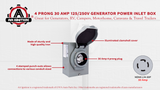 AA Ignition 4 Prong 30 Amp 125/250V Generator Power Inlet Box - PB30, NEMA L14-30P Power Inlet Box