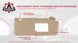Right Passenger Side Sun Visor Beige Without Light - Compatible with Toyota Tacoma 2005, 2006, 2007, 2008, 2009, 2010, 2011, 2012 - Replaces 74310-04081-E0, 74320-04081-E0, 74310-AD020-E1