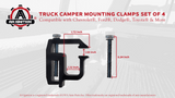 Truck Camper Mounting Clamps Set of 4 - Compatible with Chevy, Ford, Dodge and Toyota Trucks - Tundra, Dakota, Ram, Sierra, Silverado, Avalanche, F150, 1500, 2500, 3500 - Universal Camper Shell Lock
