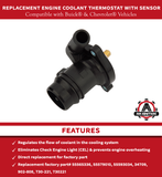 Engine Coolant Thermostat with Sensor- Compatible with Buick & Chevy 1.4L - 2011-2021 - Encore, Cruze, Cruze Limited, Sonic, Trax - Replaces 131-180, 55565336, 55579010, 55593034, 902-808, 730-221