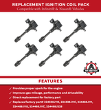 Ignition Coil Pack Set of 6 - Compatible with Nissan and Infiniti V6-3.5L, 4.0L - Altima, Frontier, Xterra, Maxima, Murano, Quest, Pathfinder - Replaces 24338J115, 224338J11C, 224488J111, UF349