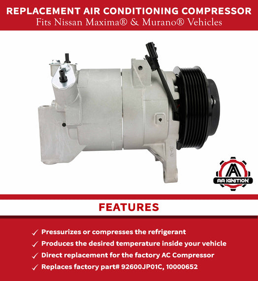 Replacement A/C Compressor Air Conditioning Control - Compatible with Nissan Murano, Maxima, Quest, Pathfinder 3.5L 2009-2014 - Replaces 92600JP01C, 10000652, FG671, 11319C - AC Compressor For Car