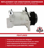 Replacement A/C Compressor Air Conditioning Control - Compatible with Nissan Murano, Maxima, Quest, Pathfinder 3.5L 2009-2014 - Replaces 92600JP01C, 10000652, FG671, 11319C - AC Compressor For Car