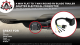 4 Way Flat to 7 Way Round RV Blade Trailer Adapter with Mounting Bracket