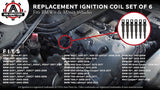 Ignition Coil Pack Set of 6 - Replacement for Bosch 0221504470 - Fits BMW Vehicles